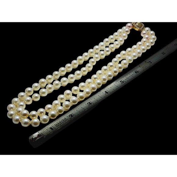 Vintage Signed Honora 14kt Gold & Diamond Double Strand Natural Pearl Necklace ( - Picture 8 of 8